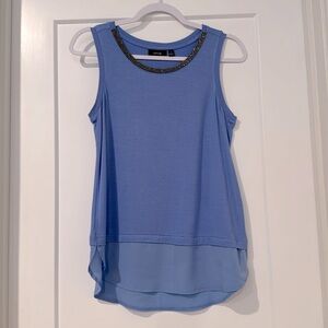 Apt. 9 Blue Tank Top with Beaded Crew Neckline and Asymmetrical Hemline